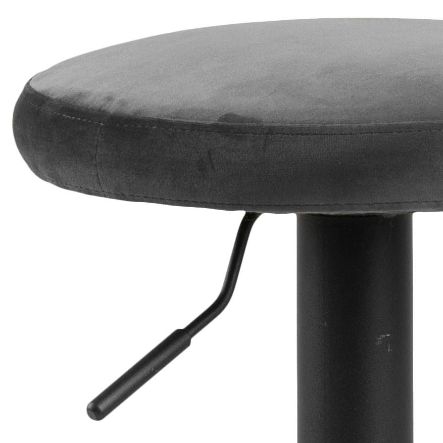 Finch Dark Grey Velvet Fabric Bar Stools, Set Of 2 Black Powder Coated Base, Trumpet Foot Rest And Gas Lift Function