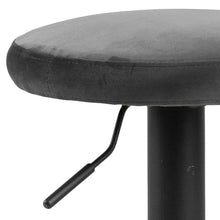 Load image into Gallery viewer, 2 x Finch Dark Grey Velvet Fabric Top Bar Stools With A Black Powder Coated Base, Trumpet Foot Rest And Gas Lift Function

