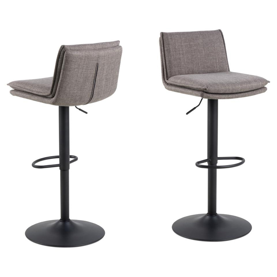 Flynn Designer Bar Stool In Light Grey Fabric And Metal Legs x 2 Barstools