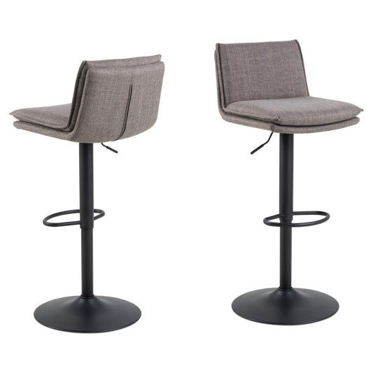 Flynn Designer Bar Stool In Light Grey Fabric And Metal Legs x 2 Barstools