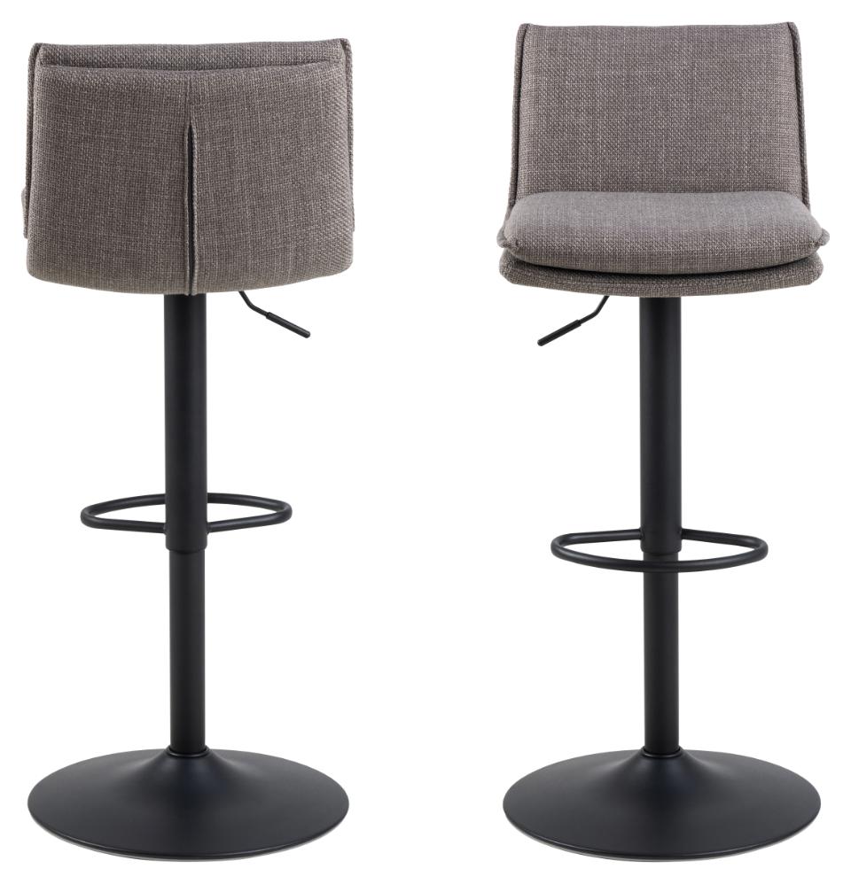 Flynn Designer Bar Stool In Light Grey Fabric And Metal Legs x 2 Barstools