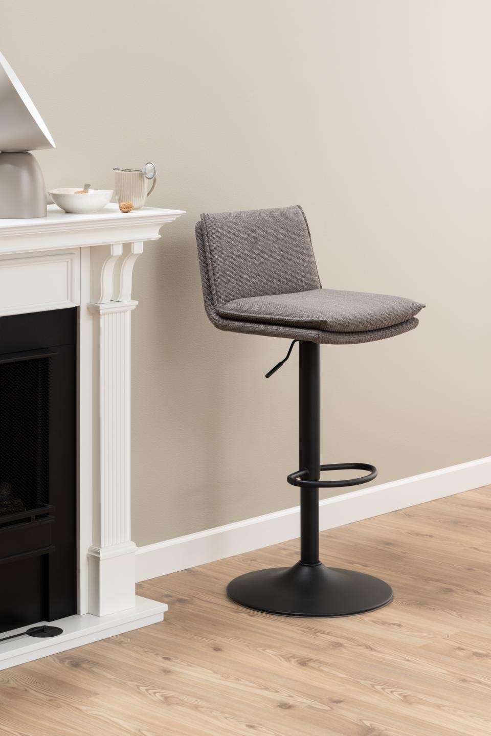 Flynn Designer Bar Stool In Light Grey Fabric And Metal Legs x 2 Barstools