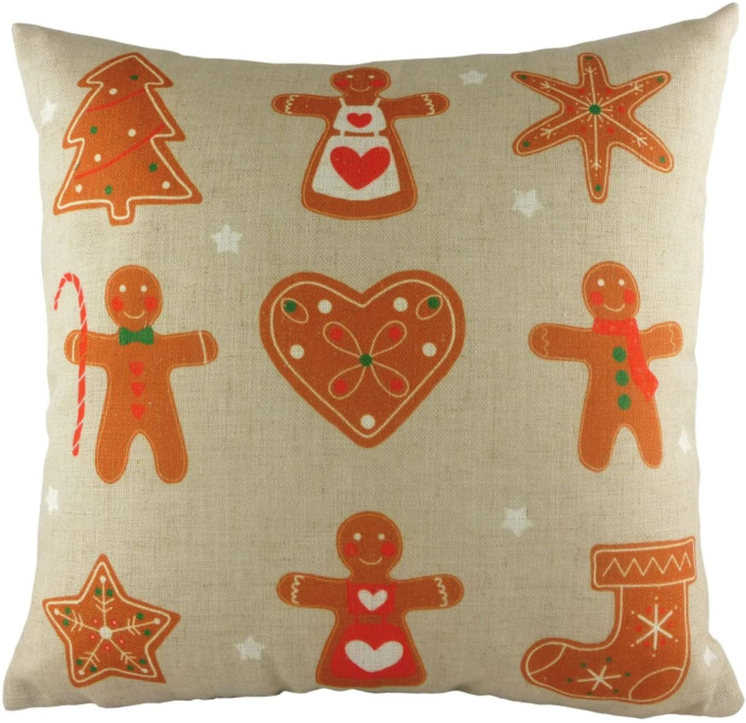 Christmas Gingerbread & Hearts filled novelty cushion (17 inch x 17 inch)