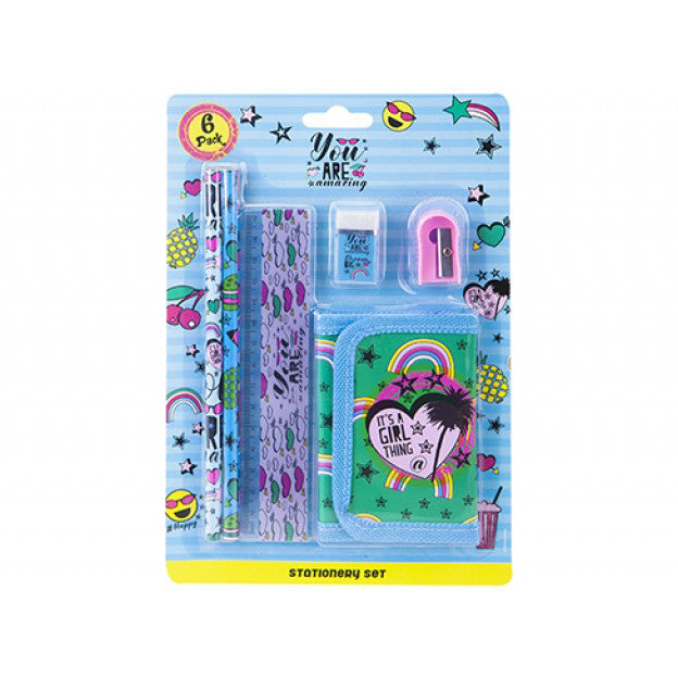Stay Awesome Stationery Set - Wallet, Ruler, Sharpener, Pencils, and Eraser