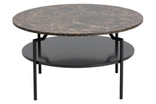 Load image into Gallery viewer, Goldington Coffee Table Round With Brown Marble Top, Black Shelf And Metal Base 80cm

