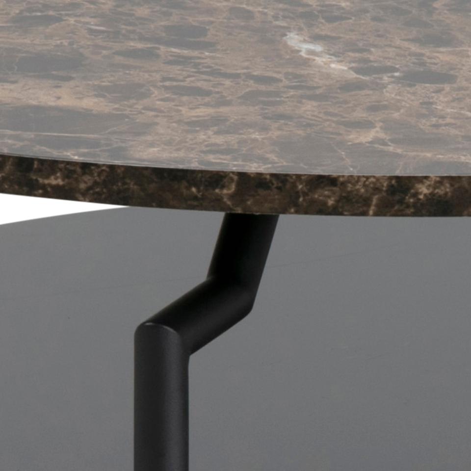 Goldington Coffee Table Round With Brown Marble Top, Black Shelf And Metal Base 80cm