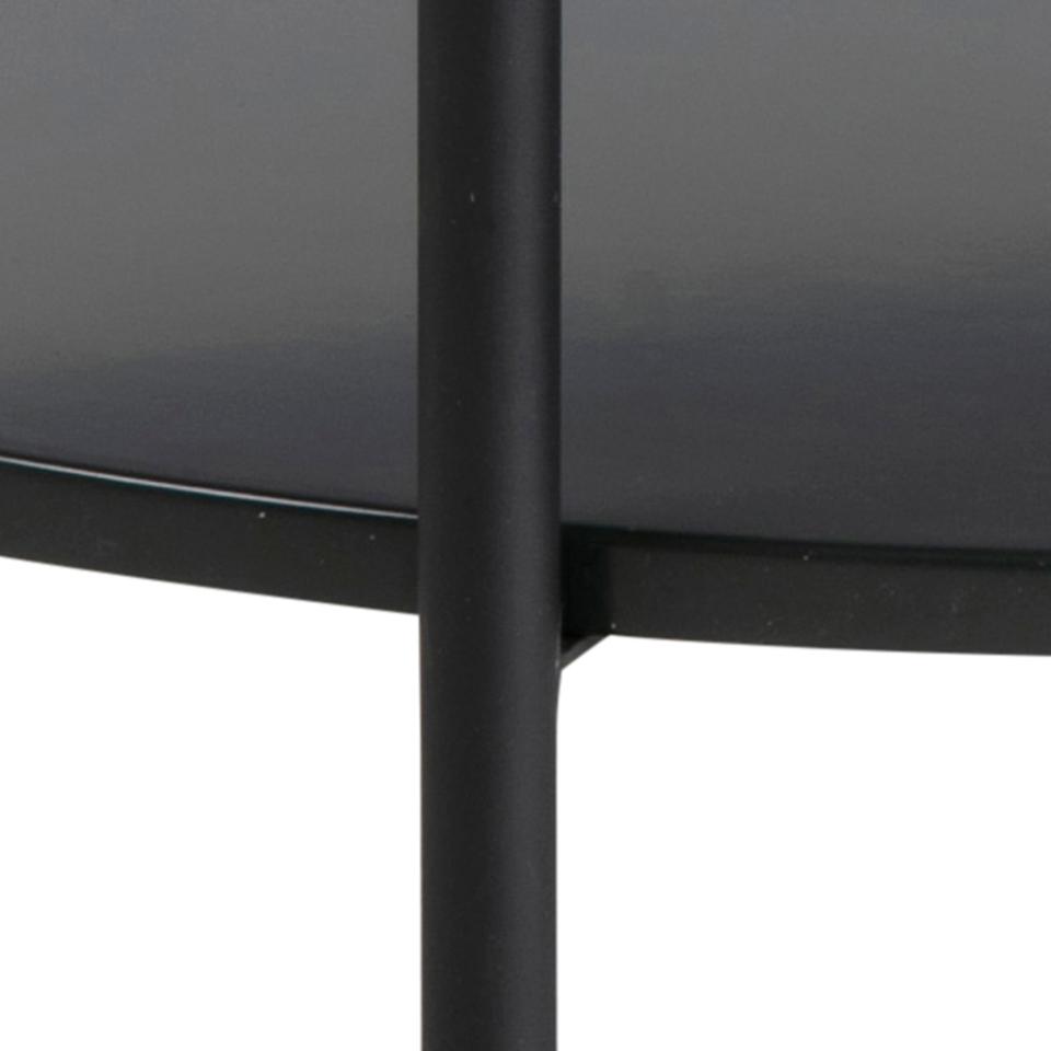 Goldington Coffee Table Round With Brown Marble Top, Black Shelf And Metal Base 80cm