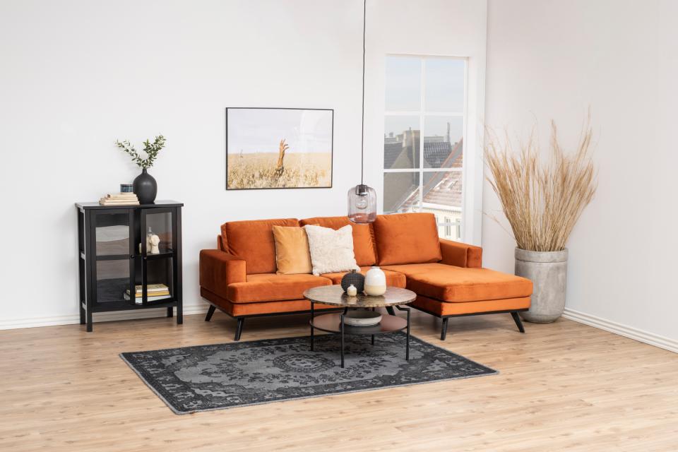 Goldington Coffee Table Round With Brown Marble Top, Black Shelf And Metal Base 80cm