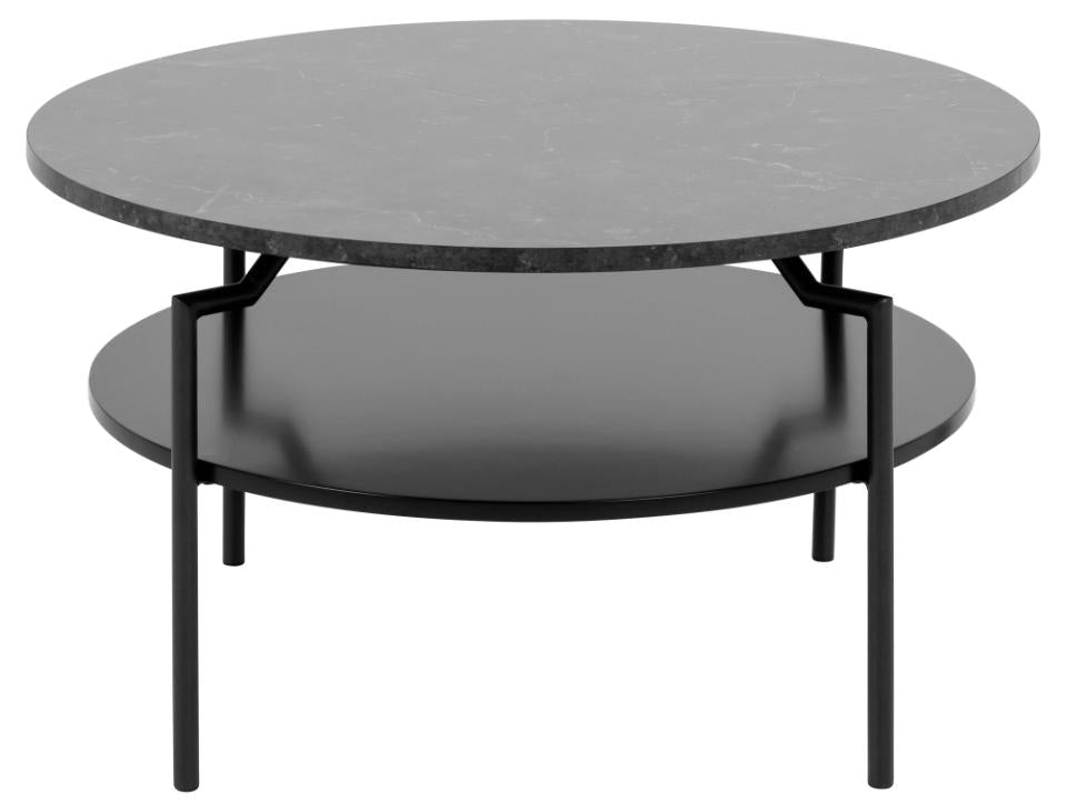 Goldington Coffee Table Round With Black Marble Top, Black Shelf And Metal Base 80cm