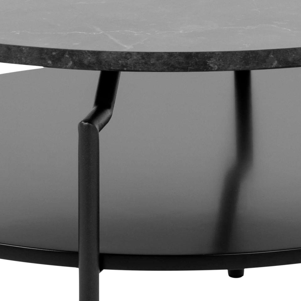 Goldington Coffee Table Round With Black Marble Top, Black Shelf And Metal Base 80cm