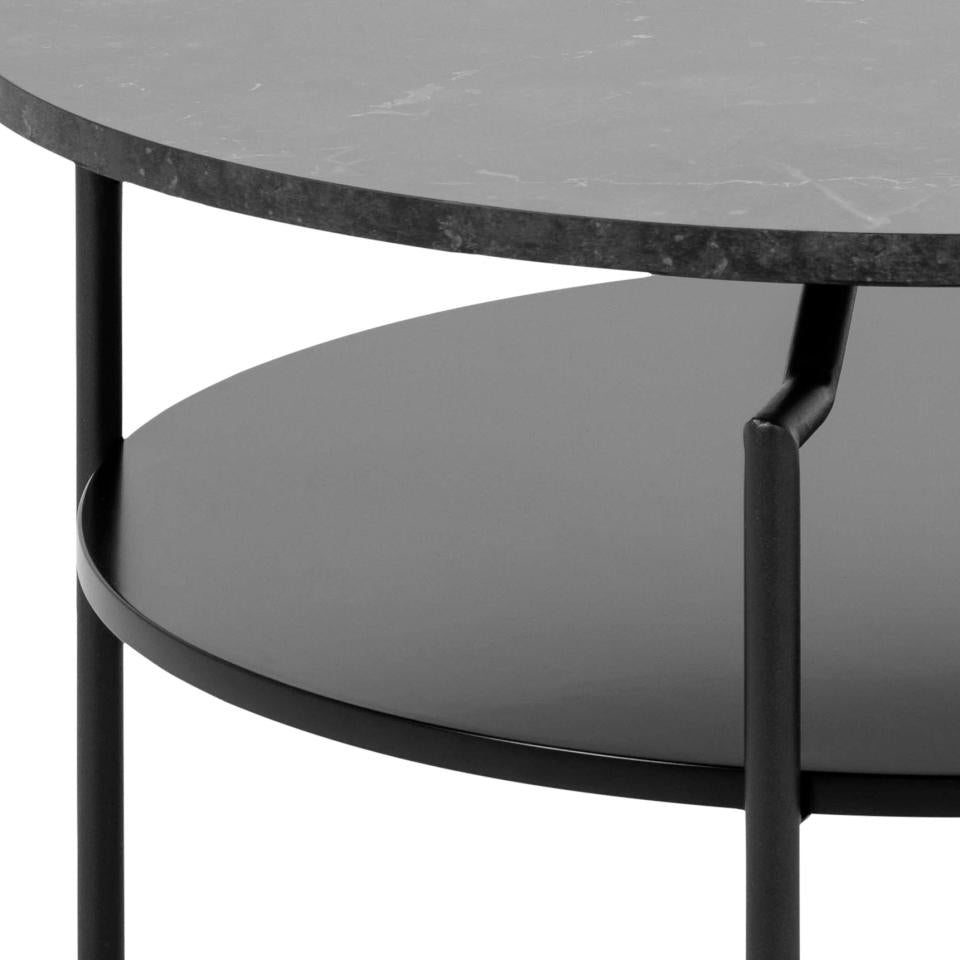 Goldington Coffee Table Round With Black Marble Top, Black Shelf And Metal Base 80cm
