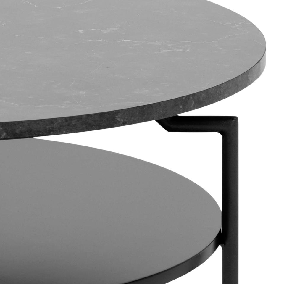 Goldington Coffee Table Round With Black Marble Top, Black Shelf And Metal Base 80cm
