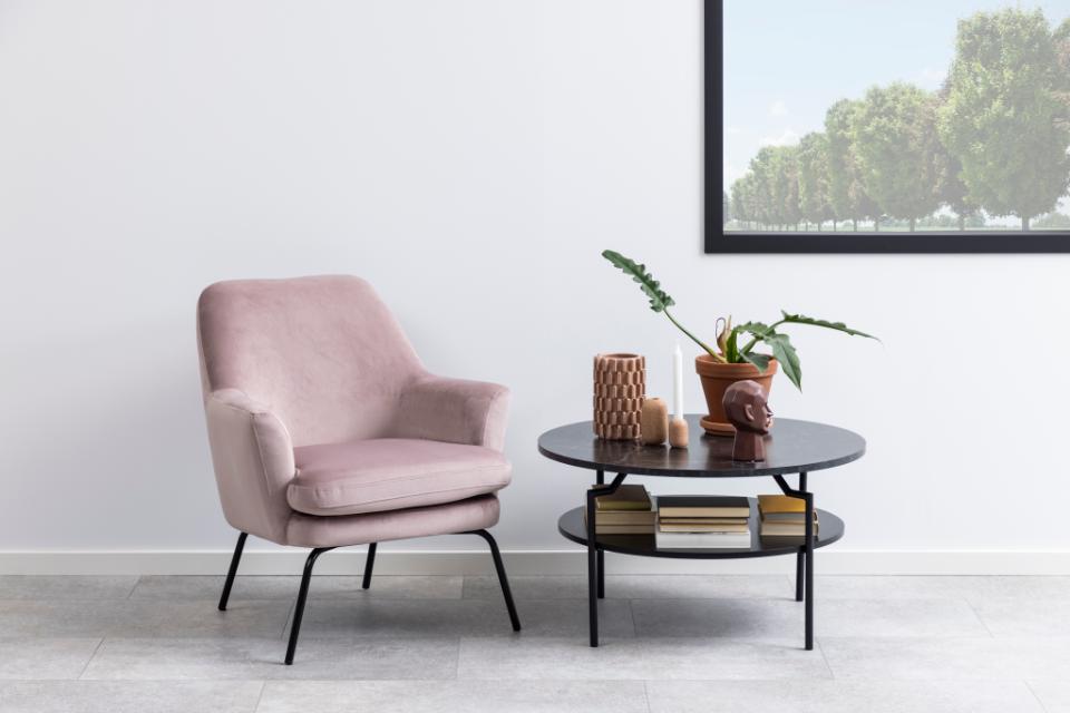 Goldington Coffee Table Round With Black Marble Top, Black Shelf And Metal Base 80cm