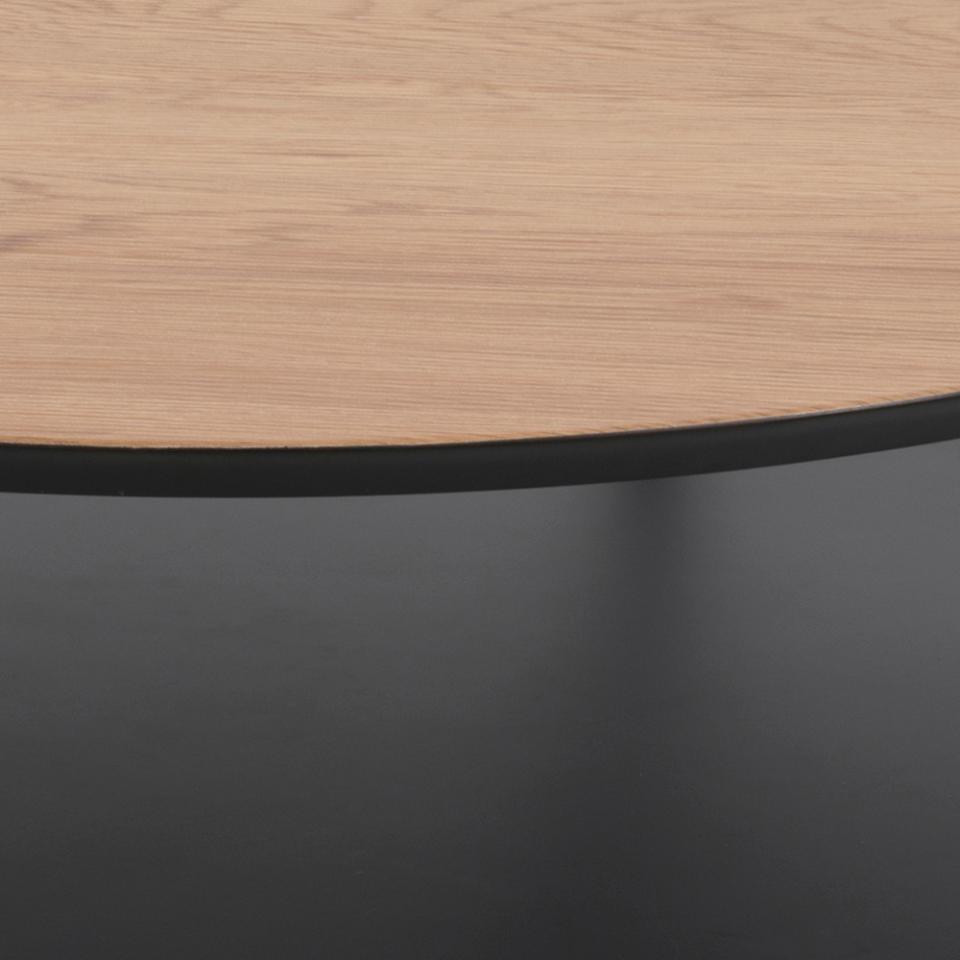 Goldington Coffee Table Round With Oak Top, Black Shelf And Metal Base 80cm