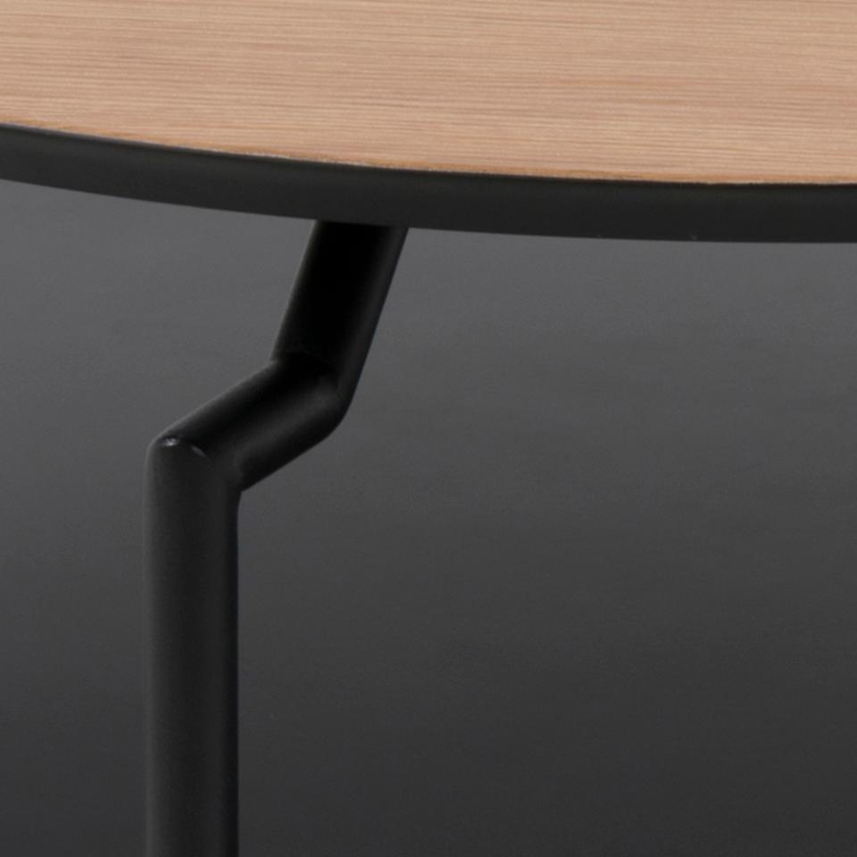 Goldington Coffee Table Round With Oak Top, Black Shelf And Metal Base 80cm