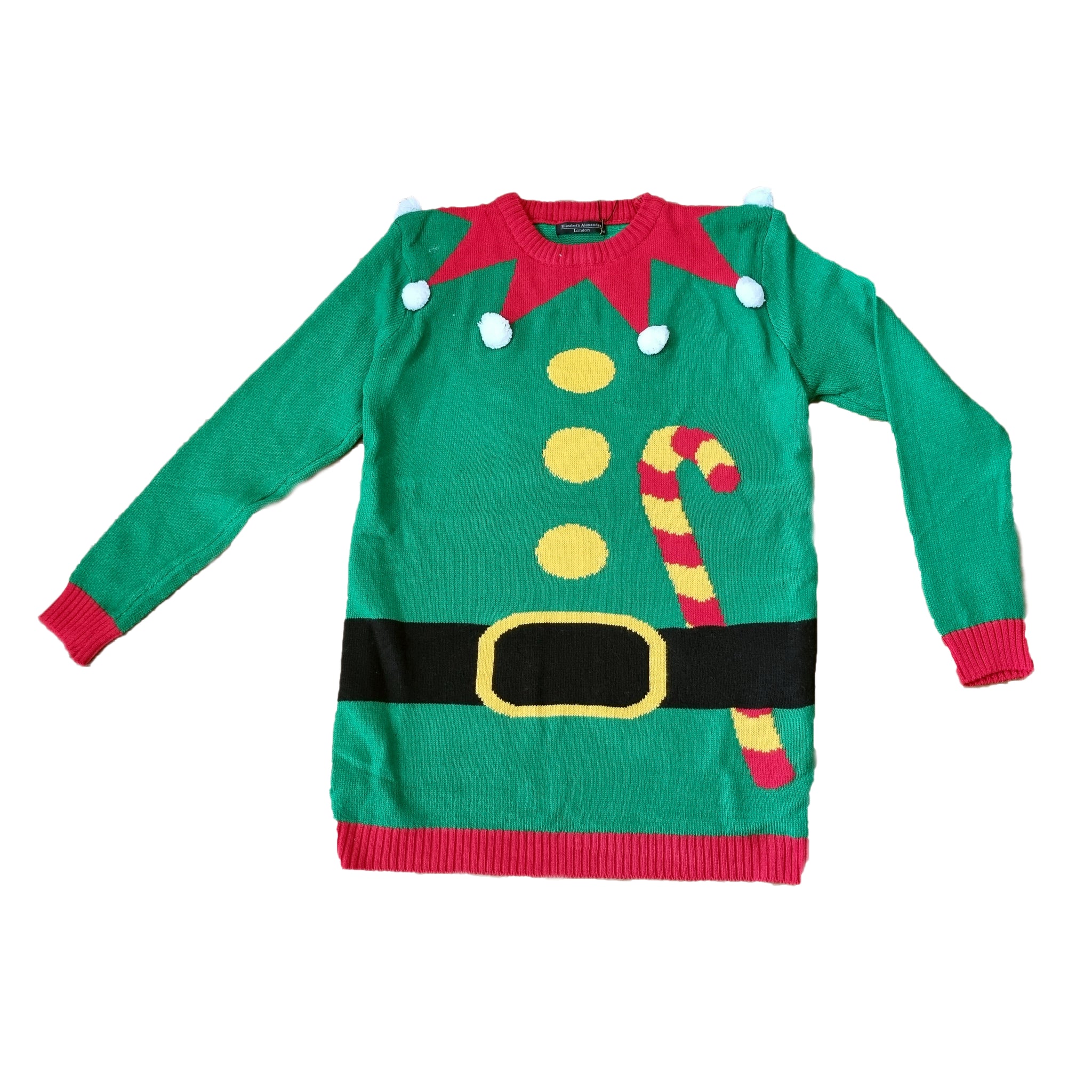 Christmas Jumper In Xmas Elf Candy Cane Belt Design Unisex Men Women M L XL