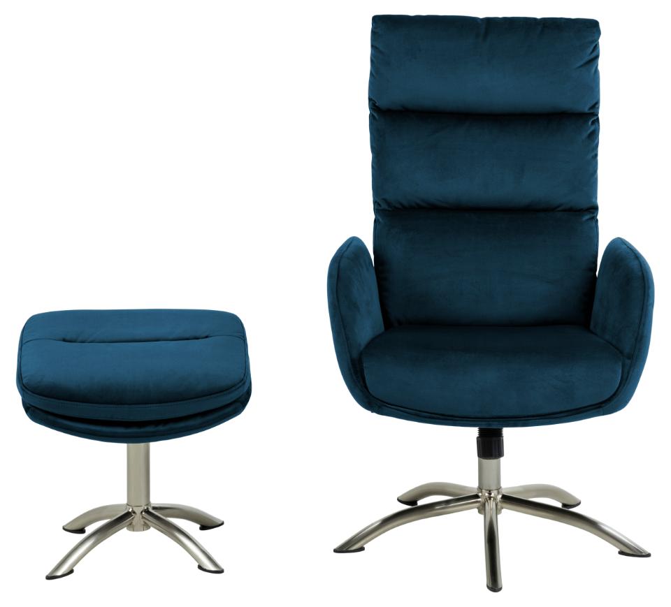 Comfort Lounger Haddam Blue Fabric Recliner Resting Chair With Stool And Swivel Function