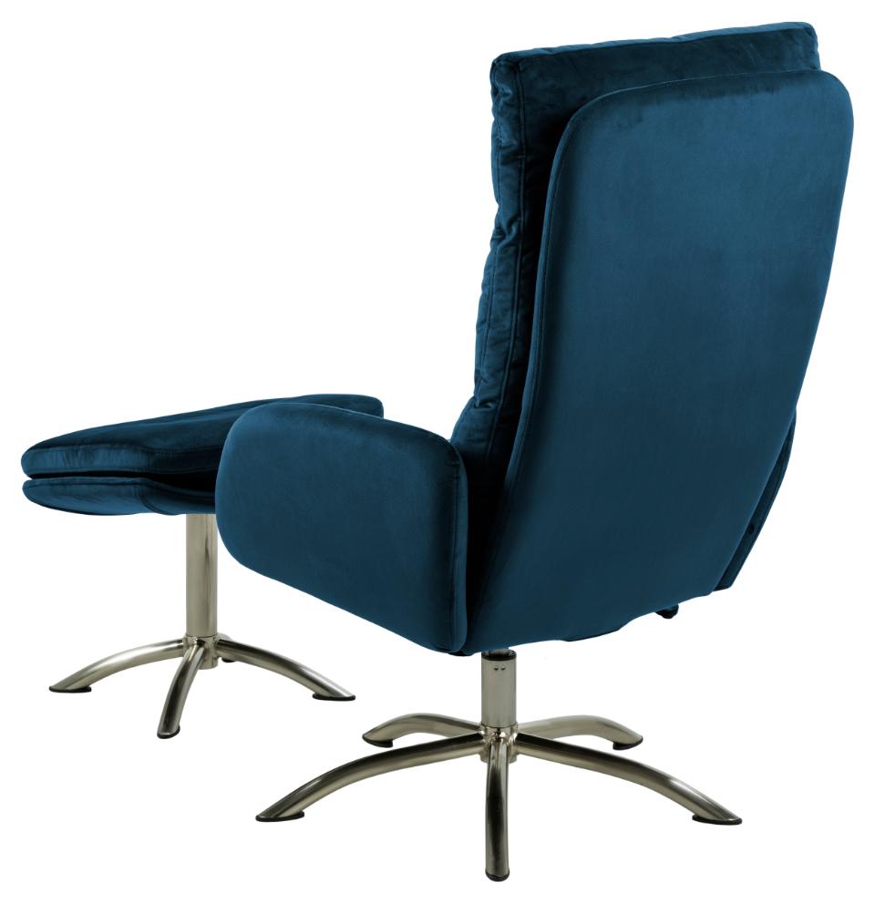 Comfort Lounger Haddam Blue Fabric Recliner Resting Chair With Stool And Swivel Function
