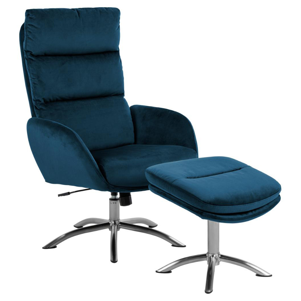 Comfort Lounger Haddam Blue Fabric Recliner Resting Chair With Stool And Swivel Function