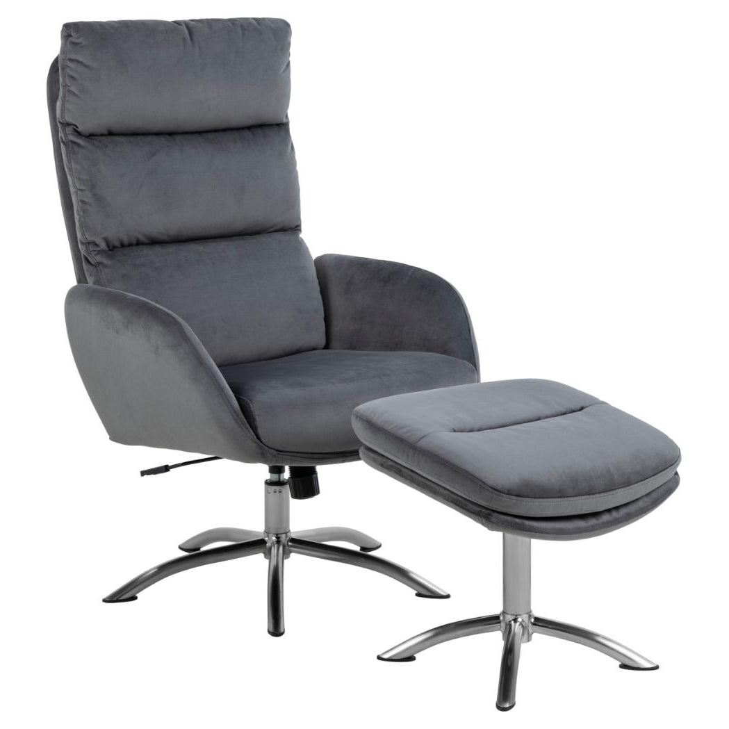 Comfort Lounger Haddam Grey Fabric Recliner Resting Chair With Stool And Swivel Function