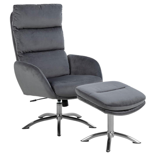 Comfort Lounger Haddam Grey Fabric Recliner Resting Chair With Stool And Swivel Function