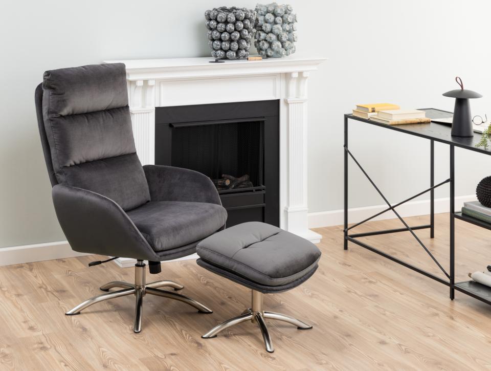 Comfort Lounger Haddam Grey Fabric Recliner Resting Chair With Stool And Swivel Function