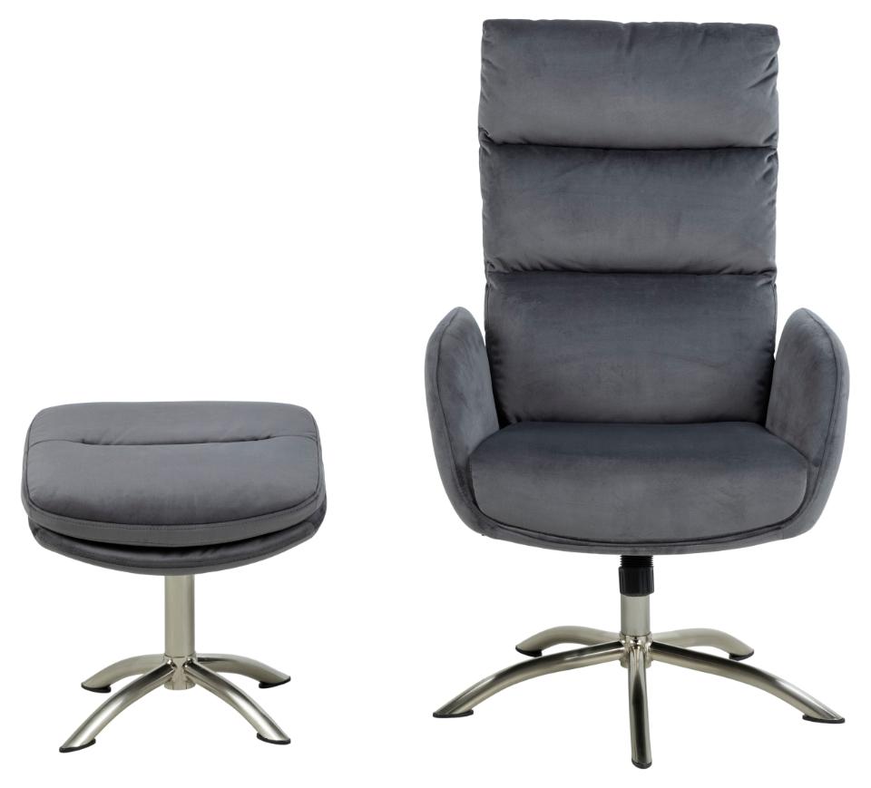 Comfort Lounger Haddam Grey Fabric Recliner Resting Chair With Stool And Swivel Function