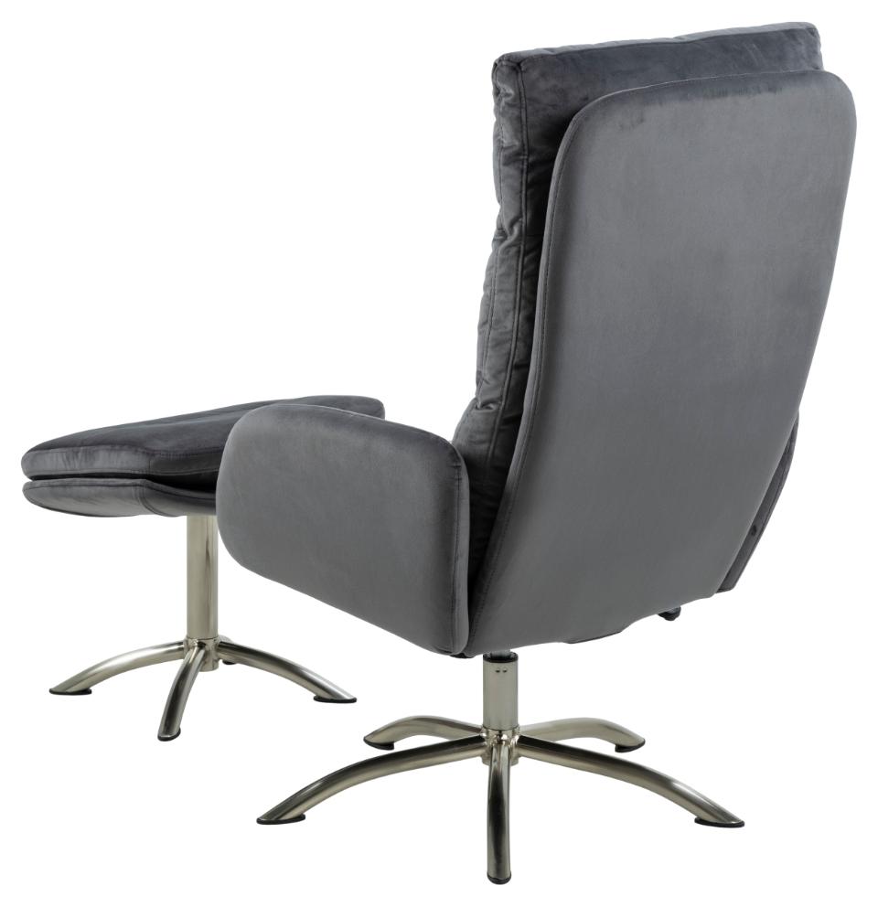 Comfort Lounger Haddam Grey Fabric Recliner Resting Chair With Stool And Swivel Function