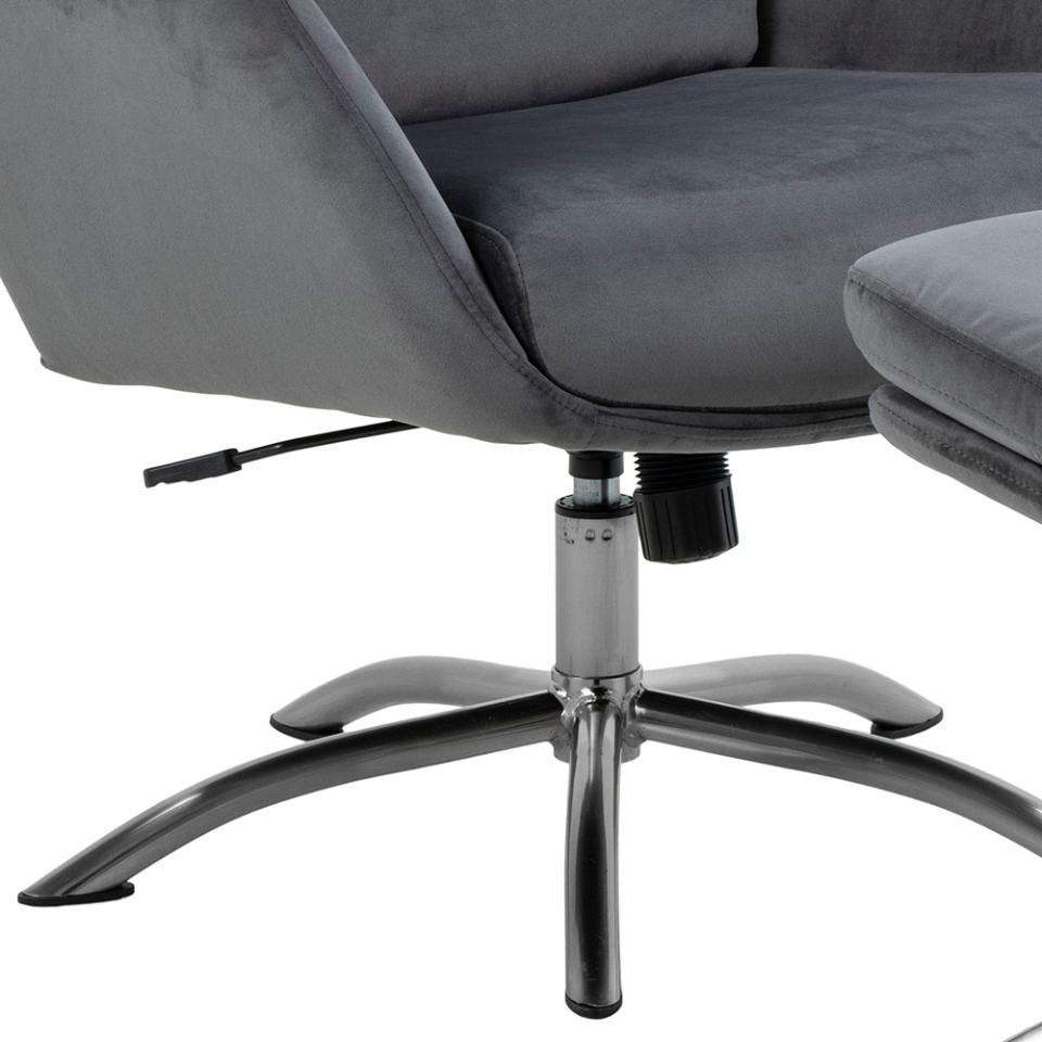 Comfort Lounger Haddam Grey Fabric Recliner Resting Chair With Stool And Swivel Function