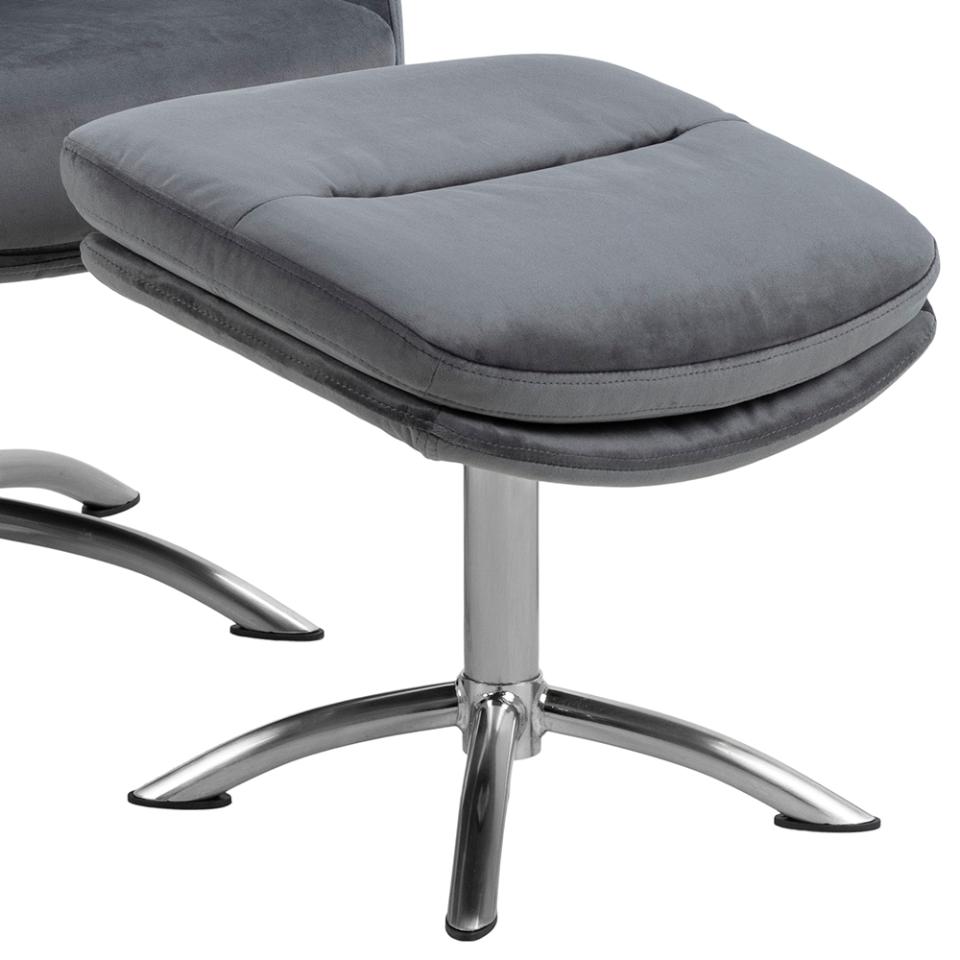 Comfort Lounger Haddam Grey Fabric Recliner Resting Chair With Stool And Swivel Function