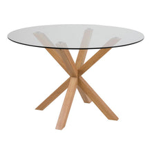Load image into Gallery viewer, Heaven Round Dining Table Glass 120cm Large Solid Designer Metal Oak Foil Base
