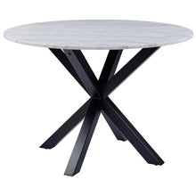 Load image into Gallery viewer, Heaven Round Lavish Marble Dining Table 110cm White Top With Solid Powder Coated Black Metal Base
