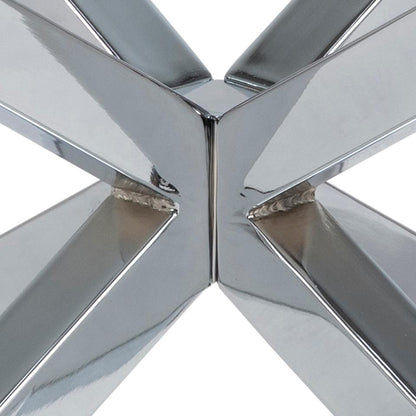 centre of a coffee table base showing silver metal construction