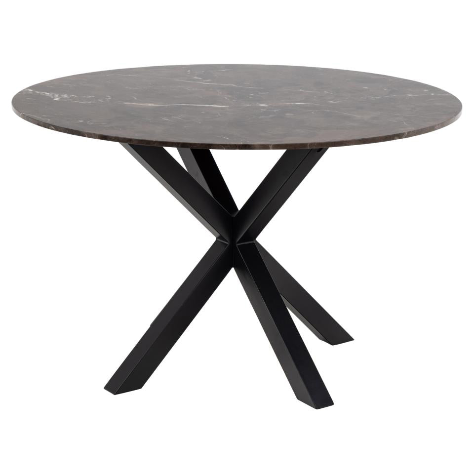 Heaven Round Lavish Marble Dining Table Brown Top,  Solid Black Metal Base 120x75.5cm