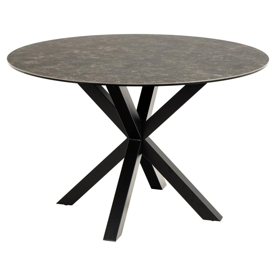 Heaven Round Black Ceramic Dining Table, Lavish Marble Look With Stylish Metal Base 119x75.5cm