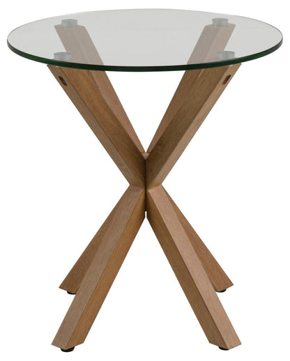 Exclusive Design Heaven Cross Leg Round Glass Side Lamp Table With An Oak Foil Metal Base 50x50x55cm
