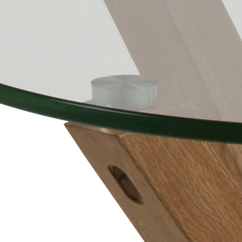 Exclusive Design Heaven Cross Leg Round Glass Side Lamp Table With An Oak Foil Metal Base 50x50x55cm
