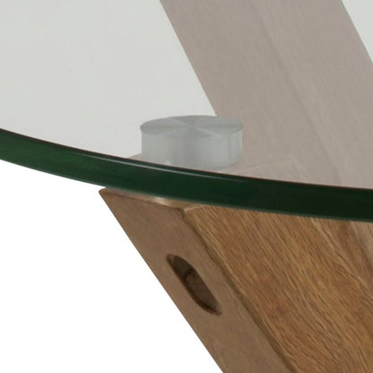 Exclusive Design Heaven Cross Leg Round Glass Side Lamp Table With An Oak Foil Metal Base 50x50x55cm