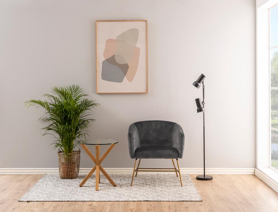 Exclusive Design Heaven Cross Leg Round Glass Side Lamp Table With An Oak Foil Metal Base 50x50x55cm
