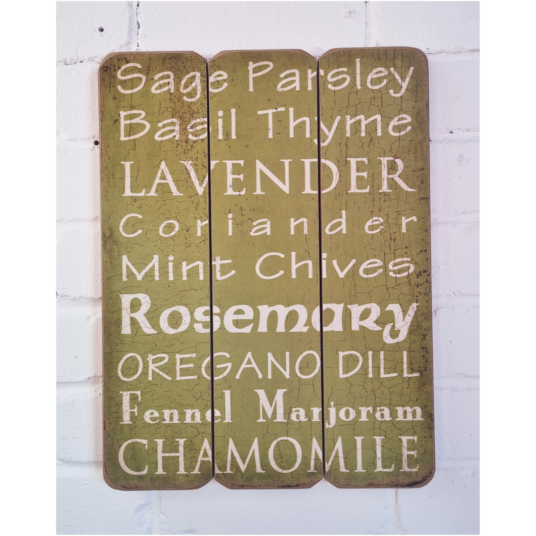 Large Green And White Laminated Herbs Sign, Basil Parsley Sage Mint Chives 40x30 cm Gift For Home