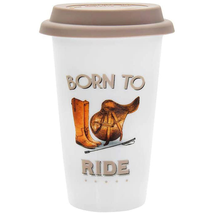 Equestrian Horse Travel Mug - Double Wall Insulated Ceramic With Silicone Lid