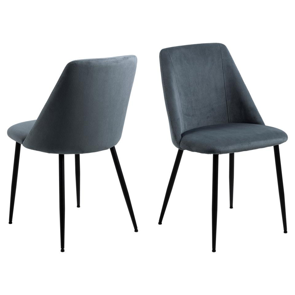 Ines Luxury Fabric Dining Chair In Grey With Black Metal Legs, Set Of 4 Chairs