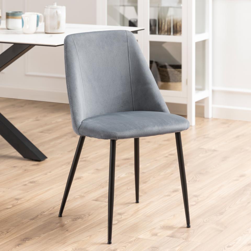 Ines Luxury Fabric Dining Chair In Grey With Black Metal Legs, Set Of 4 Chairs