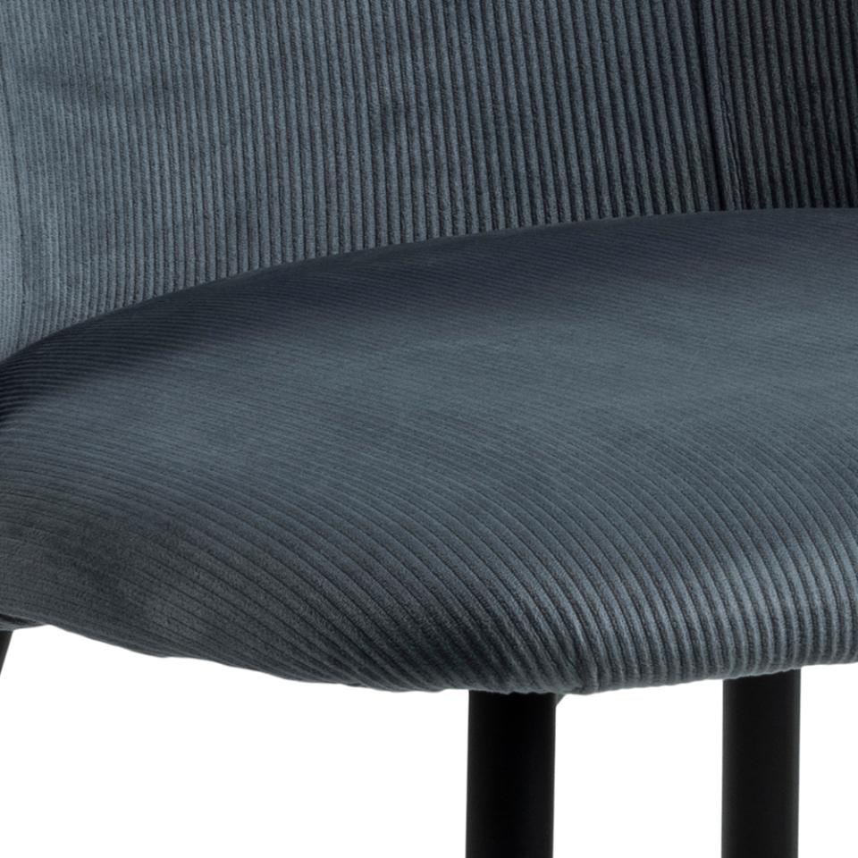 Ines Luxury Fabric Dining Chair In Grey With Black Metal Legs, Set Of 4 Chairs