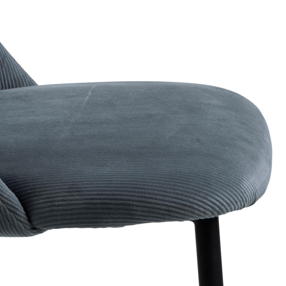 Ines Luxury Fabric Dining Chair In Grey With Black Metal Legs, Set Of 4 Chairs