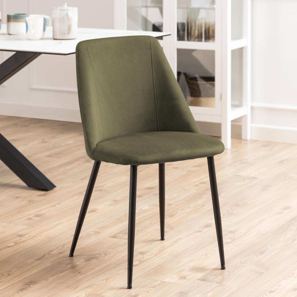 Ines Luxury Fabric Dining Chair In Olive Green With Black Metal Legs, Set Of 4 Chairs