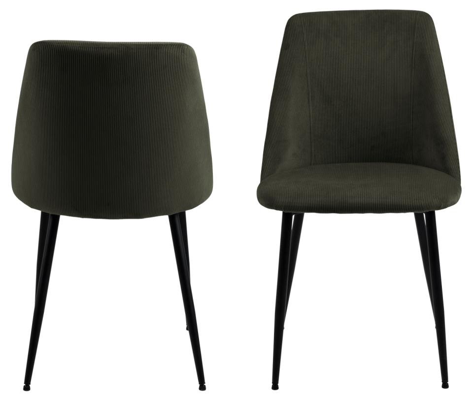 Ines Luxury Fabric Dining Chair In Olive Green With Black Metal Legs, Set Of 4 Chairs