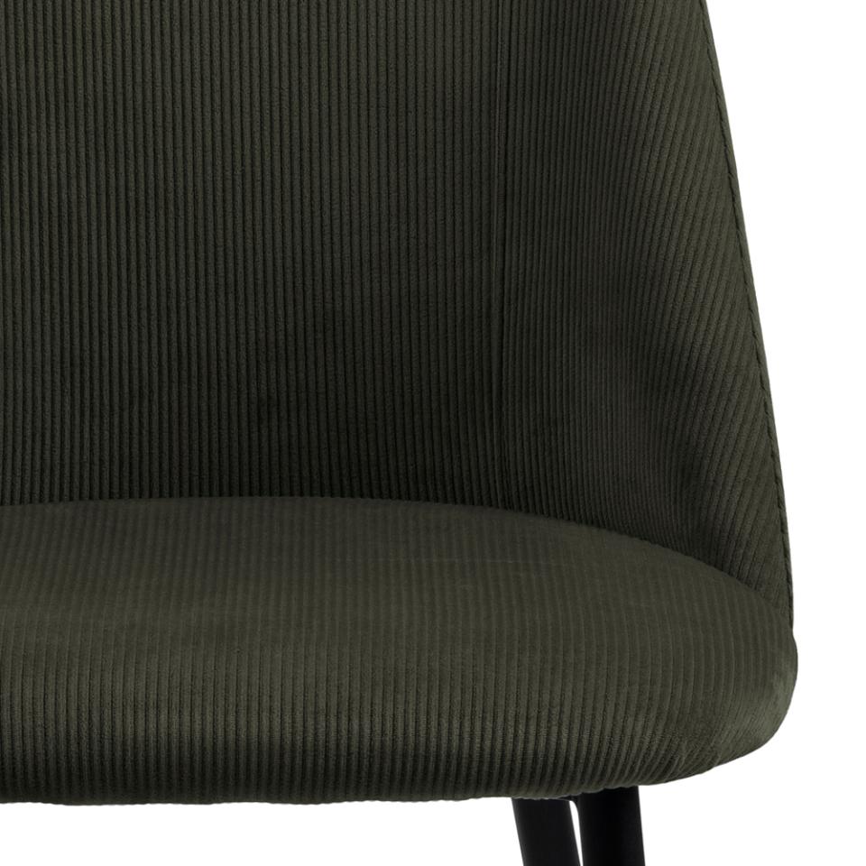 Ines Luxury Fabric Dining Chair In Olive Green With Black Metal Legs, Set Of 4 Chairs