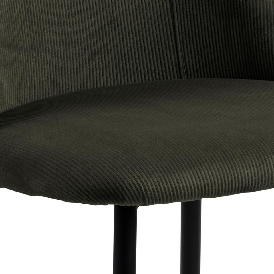 Ines Luxury Fabric Dining Chair In Olive Green With Black Metal Legs, Set Of 4 Chairs