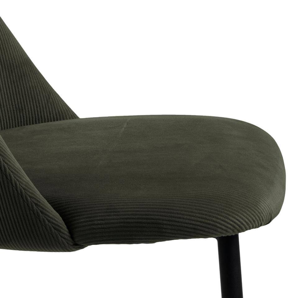 Ines Luxury Fabric Dining Chair In Olive Green With Black Metal Legs, Set Of 4 Chairs